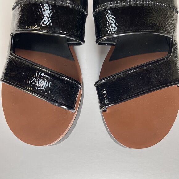 ZARA Platform Slingback Black Patent Faux Leather Sandals Size 7.5 Adjustable - Picture 13 of 16